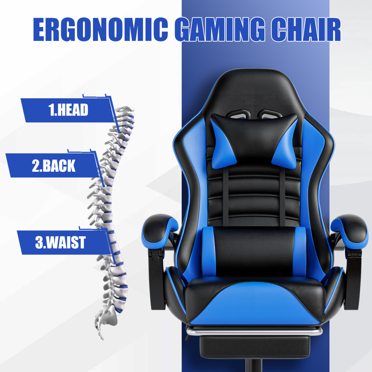 Video Game Chair for Adults, Computer Chair Gaming Chairs for Kids, Adjustable Lumbar Pillow Headrest Office Desk Chair Gamer Chair with Footrest