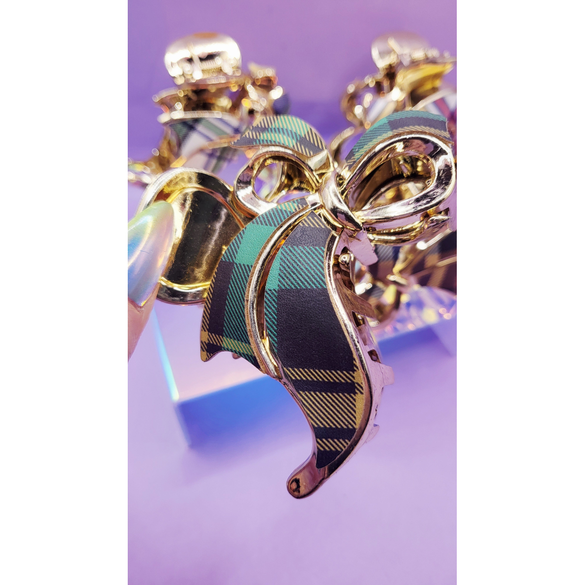 Tartan Bow Hair Clamps Pack of 12