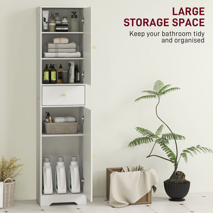 HOMCOM Tall Bathroom Storage Cabinet with Arch Doors Adjustable Shelf White