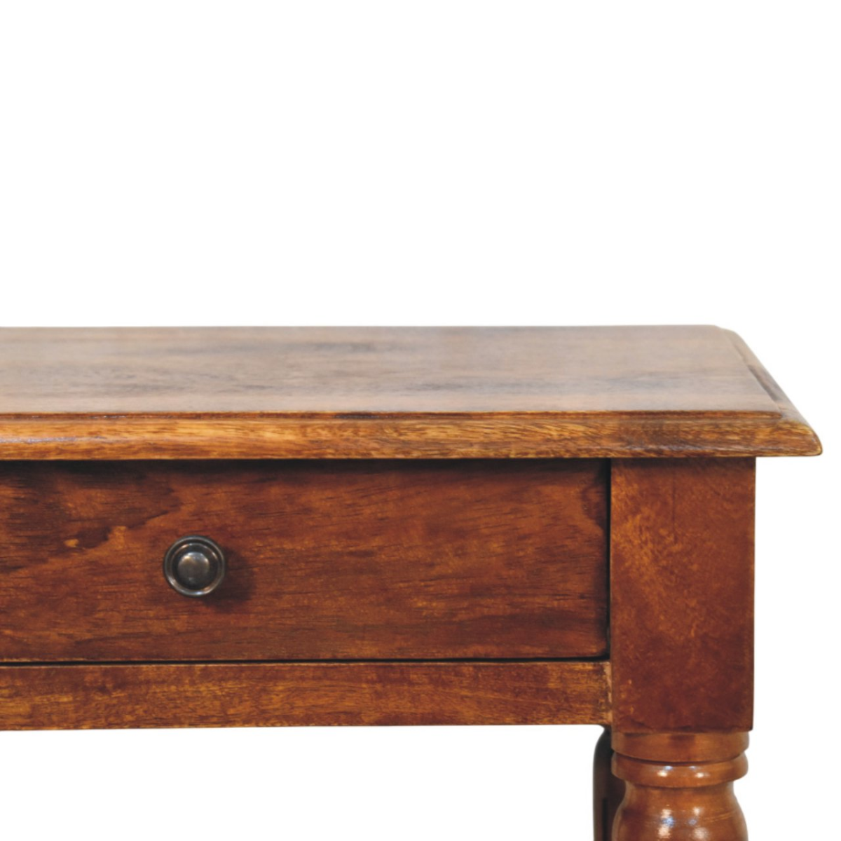 Artisan Furniture Solid Wood Turned Legs Chestnut Side Table, 1 Drawer and 1 Lower Shelf, Dark Brown