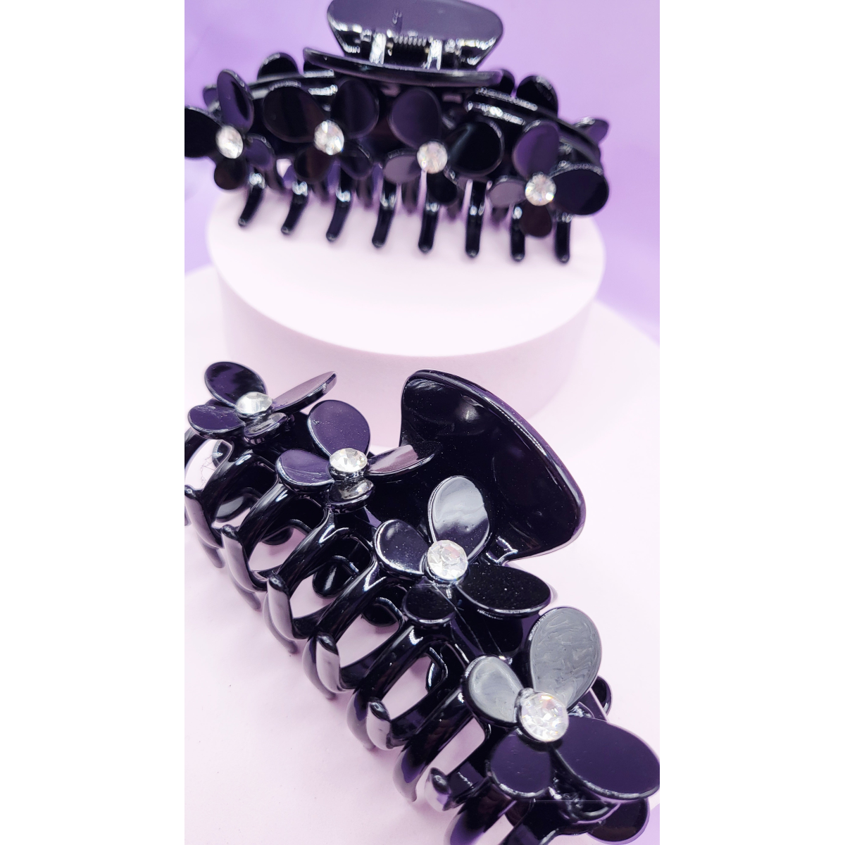 Crystal Black Flower Hair Clamp Pack of 12