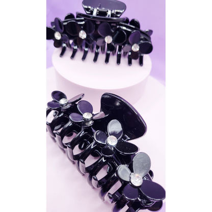 Crystal Black Flower Hair Clamp Pack of 12