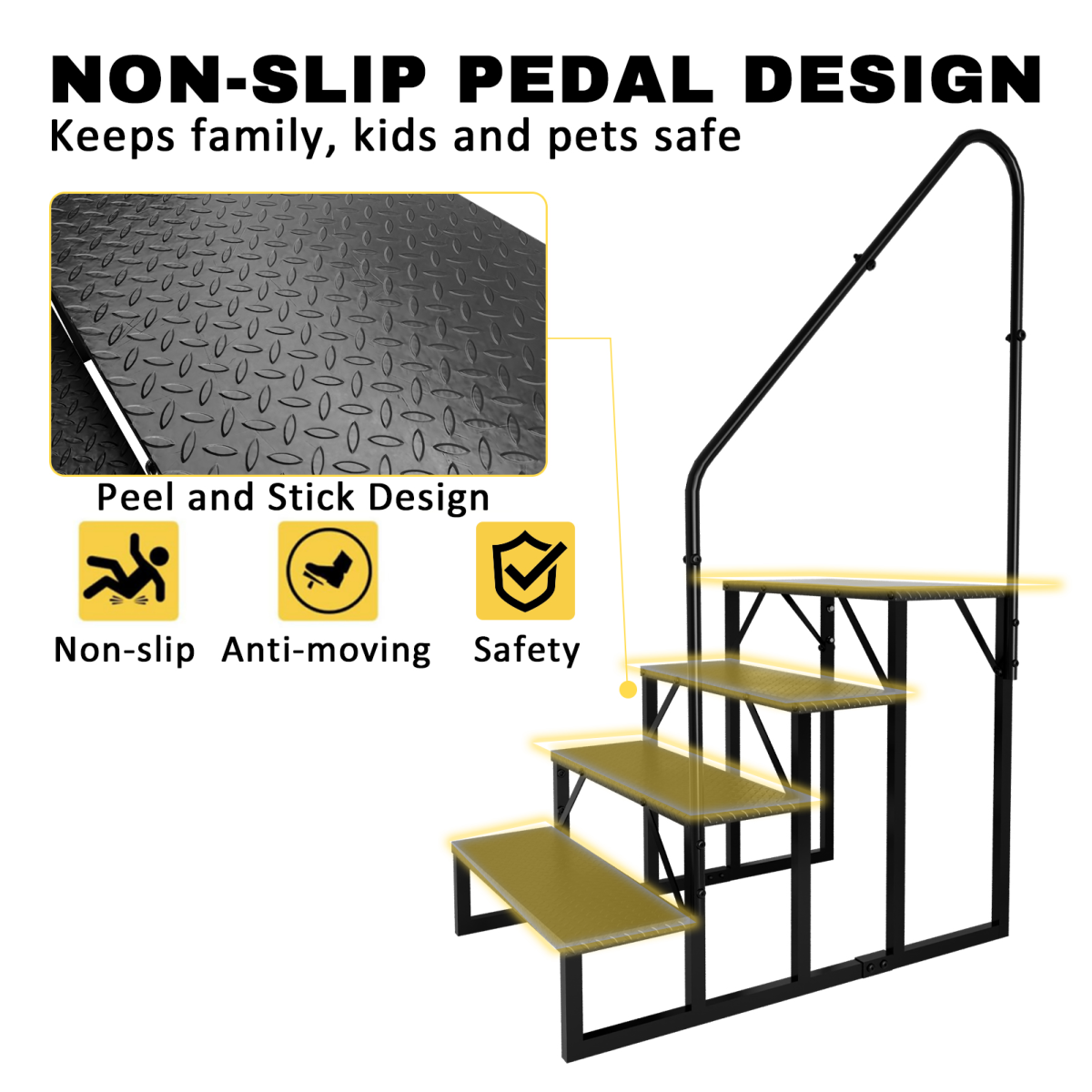 RV Step Stool, 4 Step Ladder, Hot Tub Steps with Handrail, Portable Pool Ladder, 660Lbs Heavy Duty Ladder Shelf Outdoor Mobile Home Stairs for Camper/Porch/SPA Pool/Pet Stairs