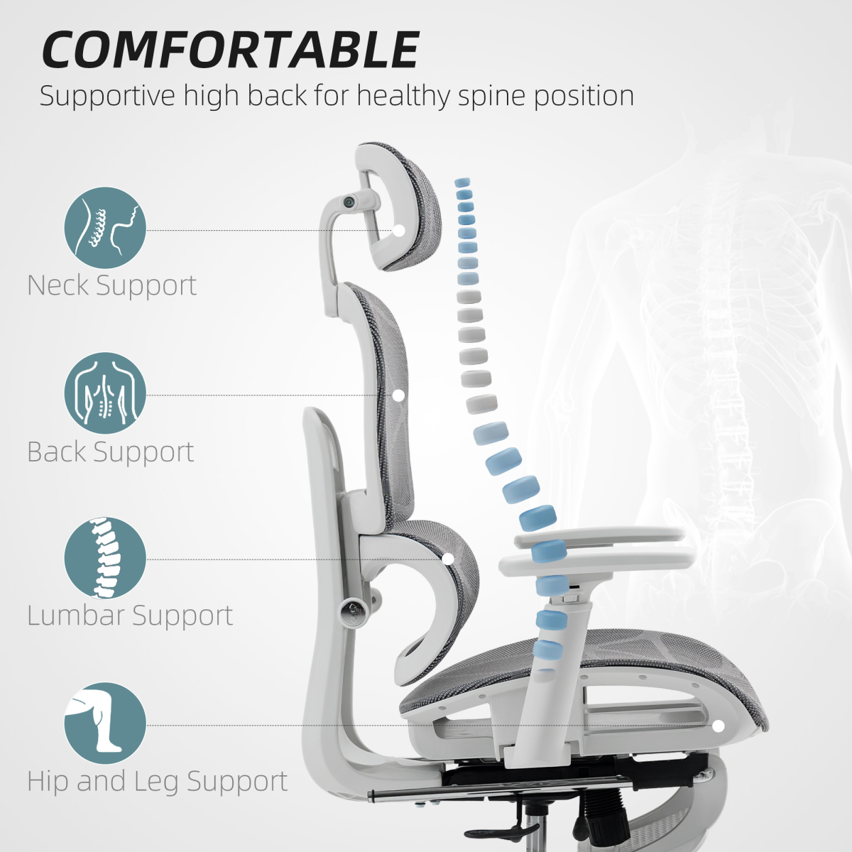 HOMCOM Ergonomic Office Chair Swivel Computer Chair with 3D Armrest Grey