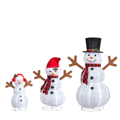 Set of 3 Lighted Snowman Family Christmas Yard Decorations, 60cm 90cm 120cm Pre-lit Pull Up Snowman with 270 White LEDs, for Xmas Outdoor Holiday Indoor Decor Lighted Holiday Displays
