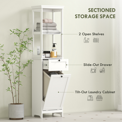 HOMCOM Slim Bathroom Storage Unit with Tilt-Out Laundry Cabinet Drawer White