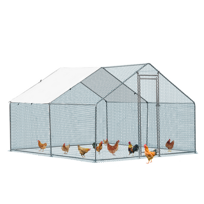 10 x 10 ft Large Metal Chicken Coop, Walk-in Poultry Cage Chicken Hen Run House with Waterproof Cover, Rabbits Cats Dogs Farm Pen for Outdoor Backyard Farm Garden