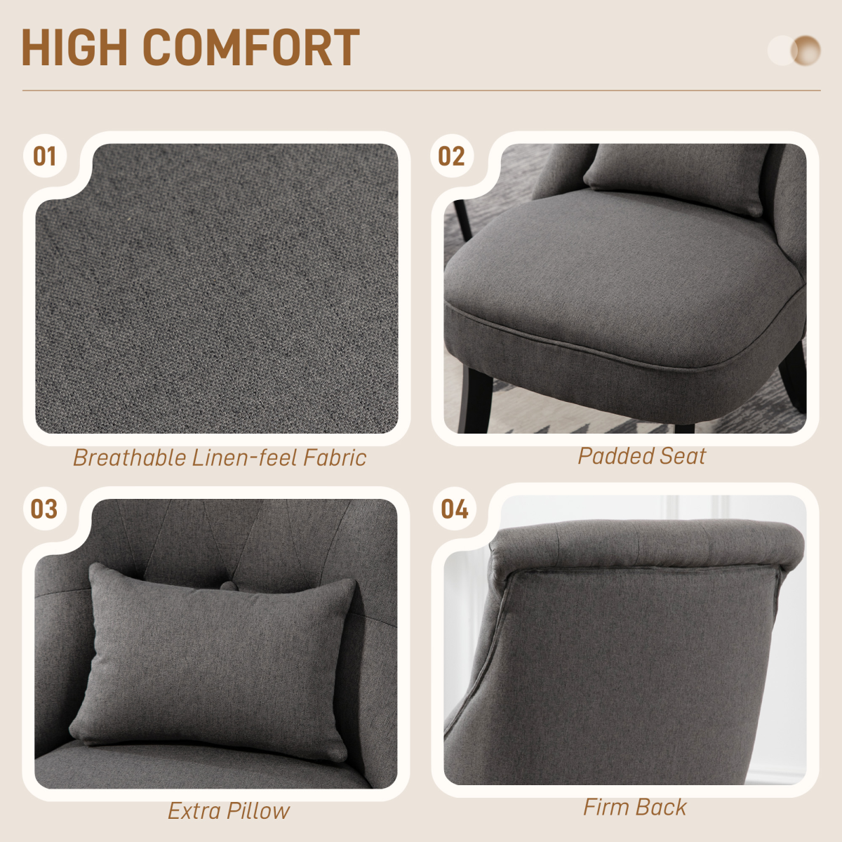 HOMCOM Fabric Single Sofa Upholstered with Pillow Wood Leg Charcoal Grey