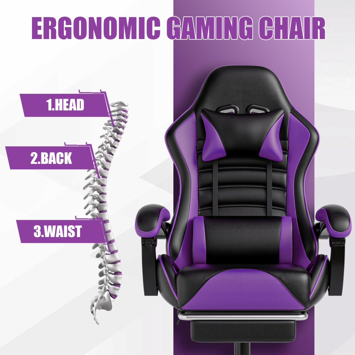 Video Game Chair for Adults, Computer Chair Gaming Chairs for Kids, Adjustable Lumbar Pillow Headrest Office Desk Chair Gamer Chair with Footrest