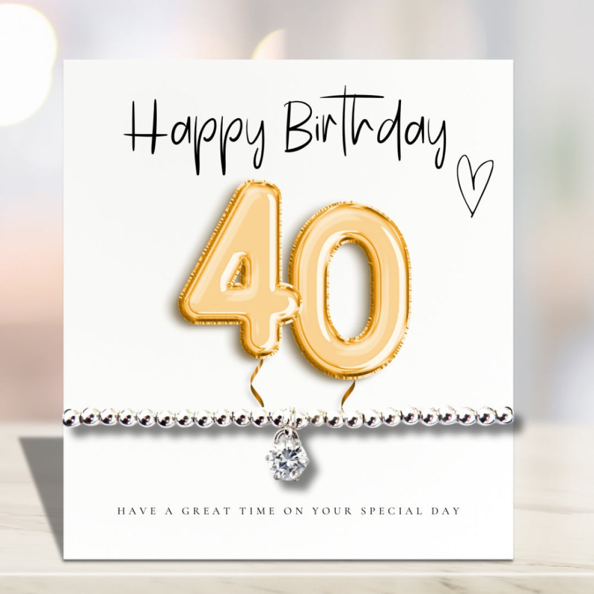 Small 40th Birthday Gold Balloons Gift Hamper - Cubic Zirconia Bracelet, Chocolates & Candle