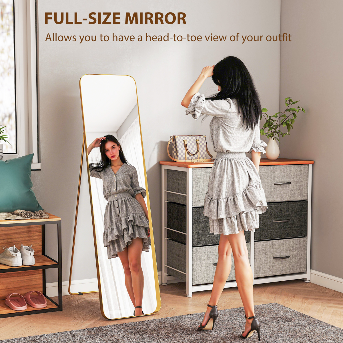 HOMCOM Rectangular Full Length Mirror for Bedroom, 40 x 160 cm, Gold Tone