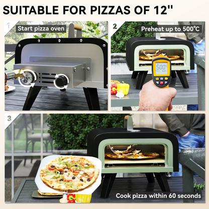 Outsunny Outdoor Tabletop Gas Pizza Oven with 12" Pizza Stone & Peel, Black