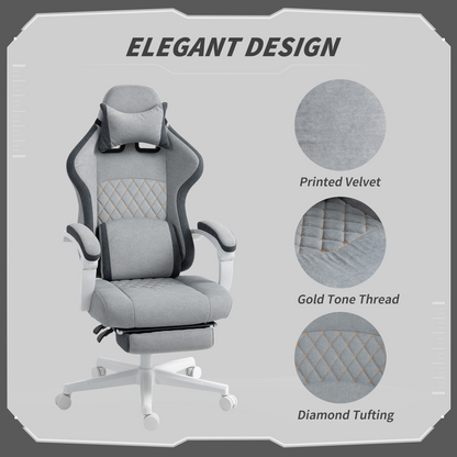 HOMCOM Printed Velvet Computer Recliner Chair with Adjustable Height, Grey