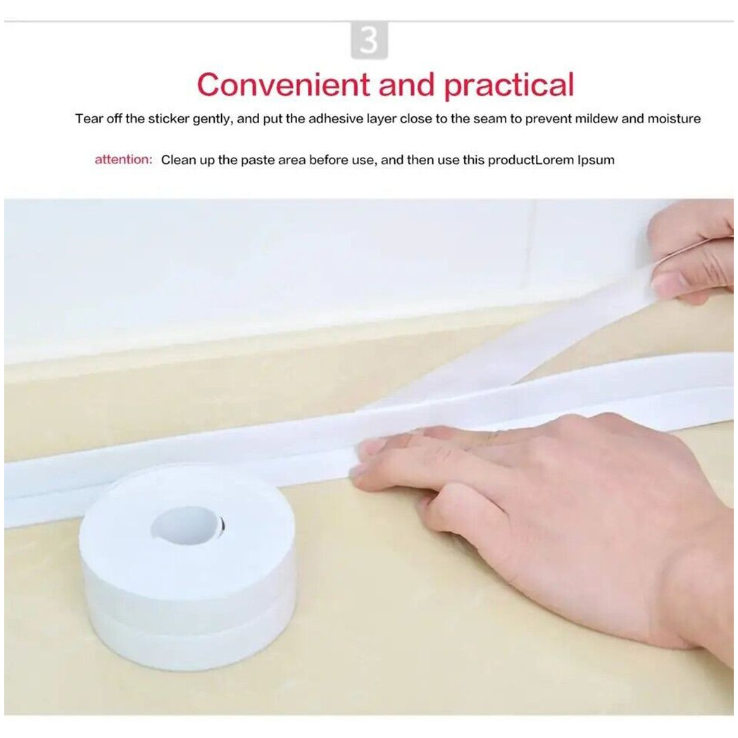 3PCS Bath Kitchen Caulk Tape Sealant Strip PVC Self Adhesive Toilet Wall Sealing Tape