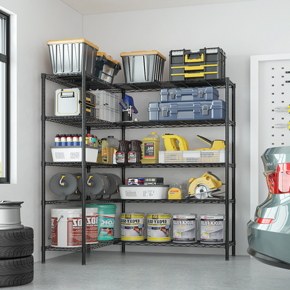 5-layer double row, freely adjustable layer spacing, with adjustable feet, display stand, iron, 177*40*180cm, powder-coated black