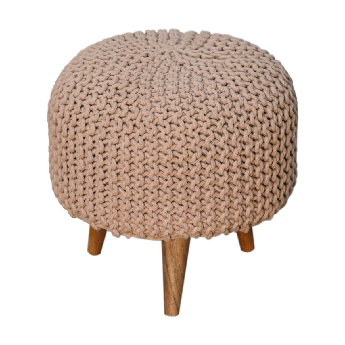 Artisan Furniture Solid Mango Wood Keeva Beige Round Footstool