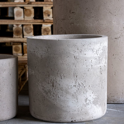 Aurella | Truffle – 40cm Large Concrete Cylinder Planter – 34L Round Plant Pot