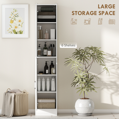 kleankin Tall Bathroom Cabinet with Mirror, High Gloss White