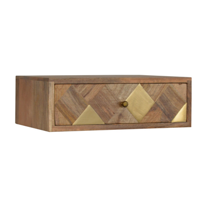 Artisan Furniture Solid Wood Wall Mounted Brass Inlay Bedside