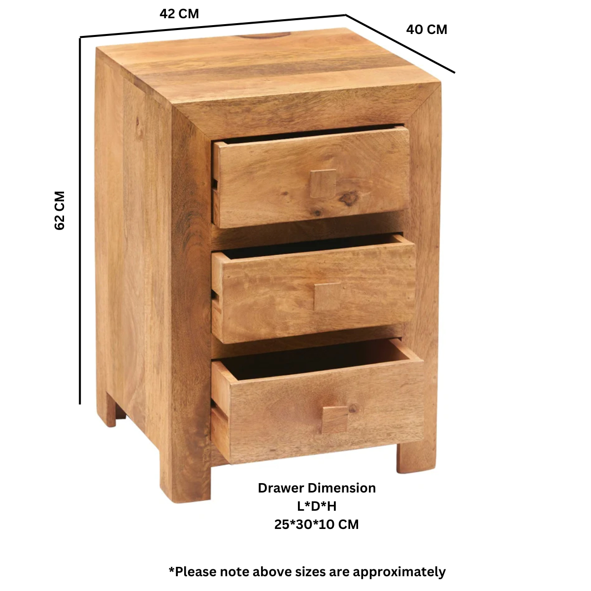 Toko Light Mango 3 Drawer Bedside