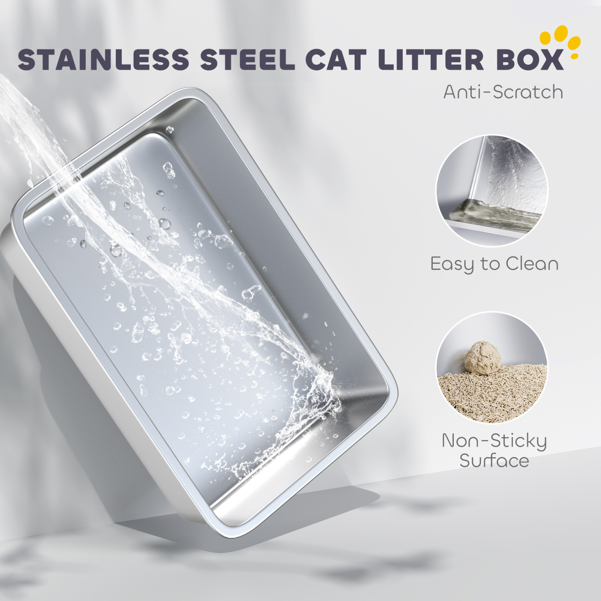 PawHut Extra Large Stainless Steel Cat Litter Tray with Scoop, Flip Top