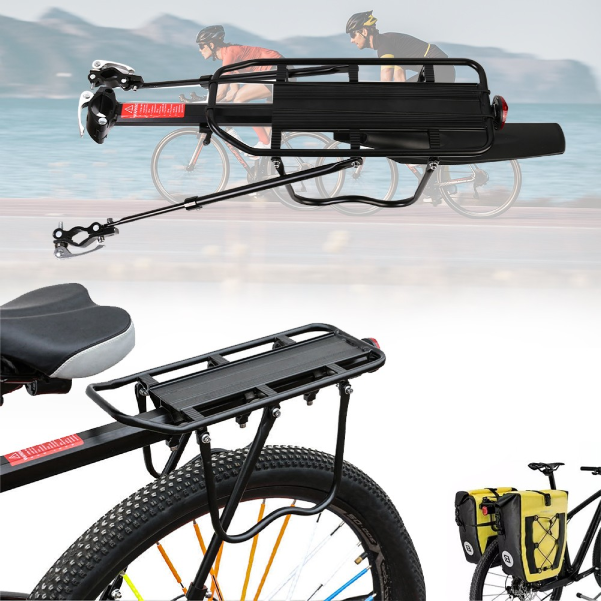 Aluminum Alloy Bicycle Rear Pannier Rack Mountain Bike Rear Carrier with Adjustable Fender