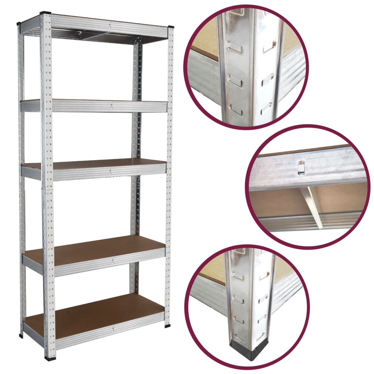 2x Heavy Duty Steel & MDF 5 Tier Galvanized Racking Shelf