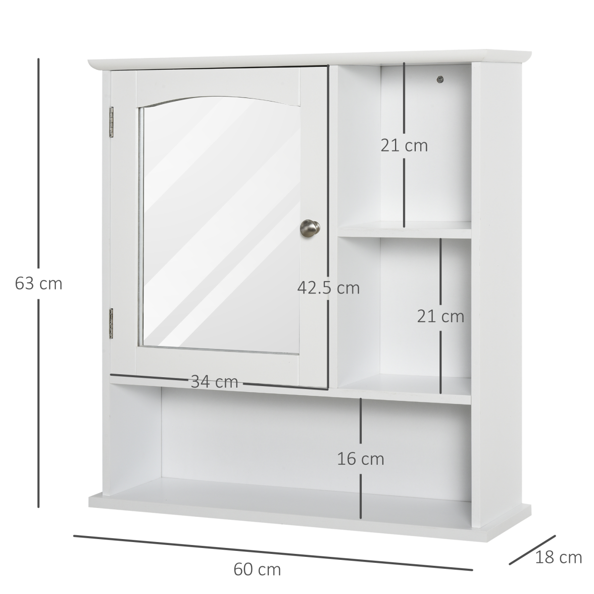 kleankin Wall Mounted Bathroom Mirror Glass Storage Cabinet Cupboard with Shelf