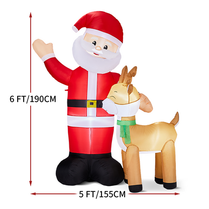 1.9M Lighted Christmas Inflatable Decoration, Inflatable Santa and Reindeer, Funny Blow Up Yard Decorations with Built-in LED Lights for Holiday Party Front Yard Lawn Garden Decor