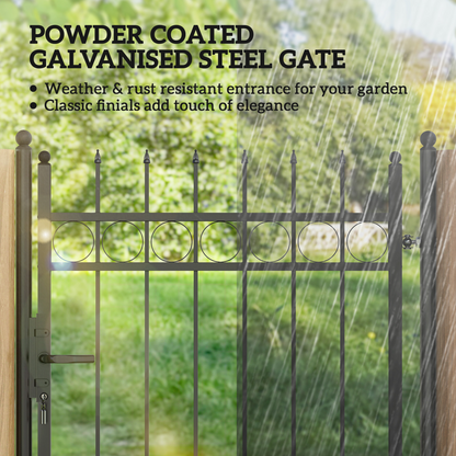 Outsunny Galvanised Steel Garden Fence Gate Security Barrier with Lock, Keys