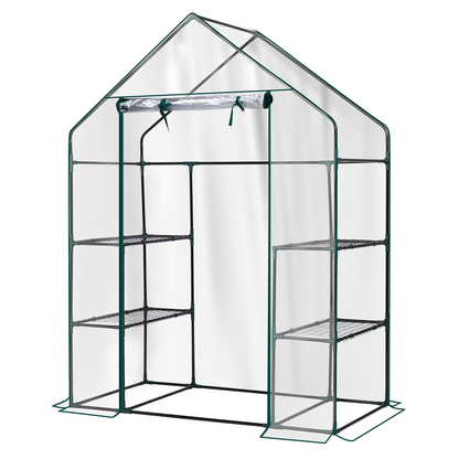 Mini Walk-in Greenhouse with PVC Cover, 4-Shelf Indoor Outdoor Plant Gardening Green House for Garden Backyard, 56" x 29" x 77", Transparent