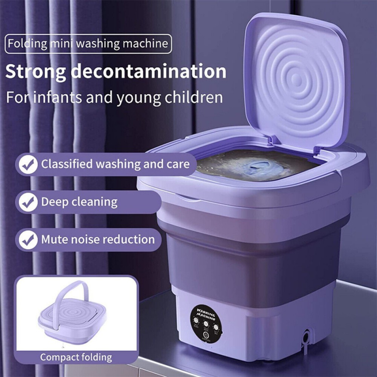 8L Portable Washing Machine Mini Washer Foldable Washer and Spin Dryer Travel UK Purple