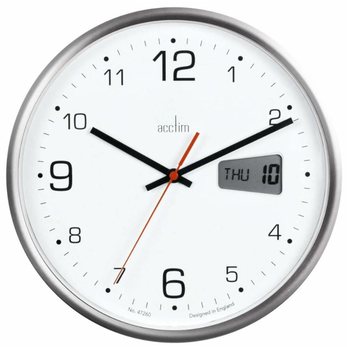 Acctim Kalendar Silver Frame with Digital Date 270mm Diameter Wall Clock 22367