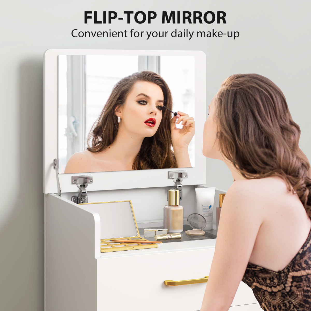 HOMCOM 3 in 1 Dressing Table Vanity Desk with Mirror and Cushioned Stool