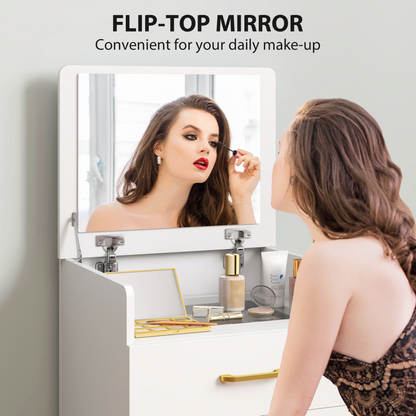 HOMCOM 3 in 1 Dressing Table Vanity Desk with Mirror and Cushioned Stool