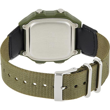 Casio Mens Digital World Time Alarm Green Velcro Strap Watch
