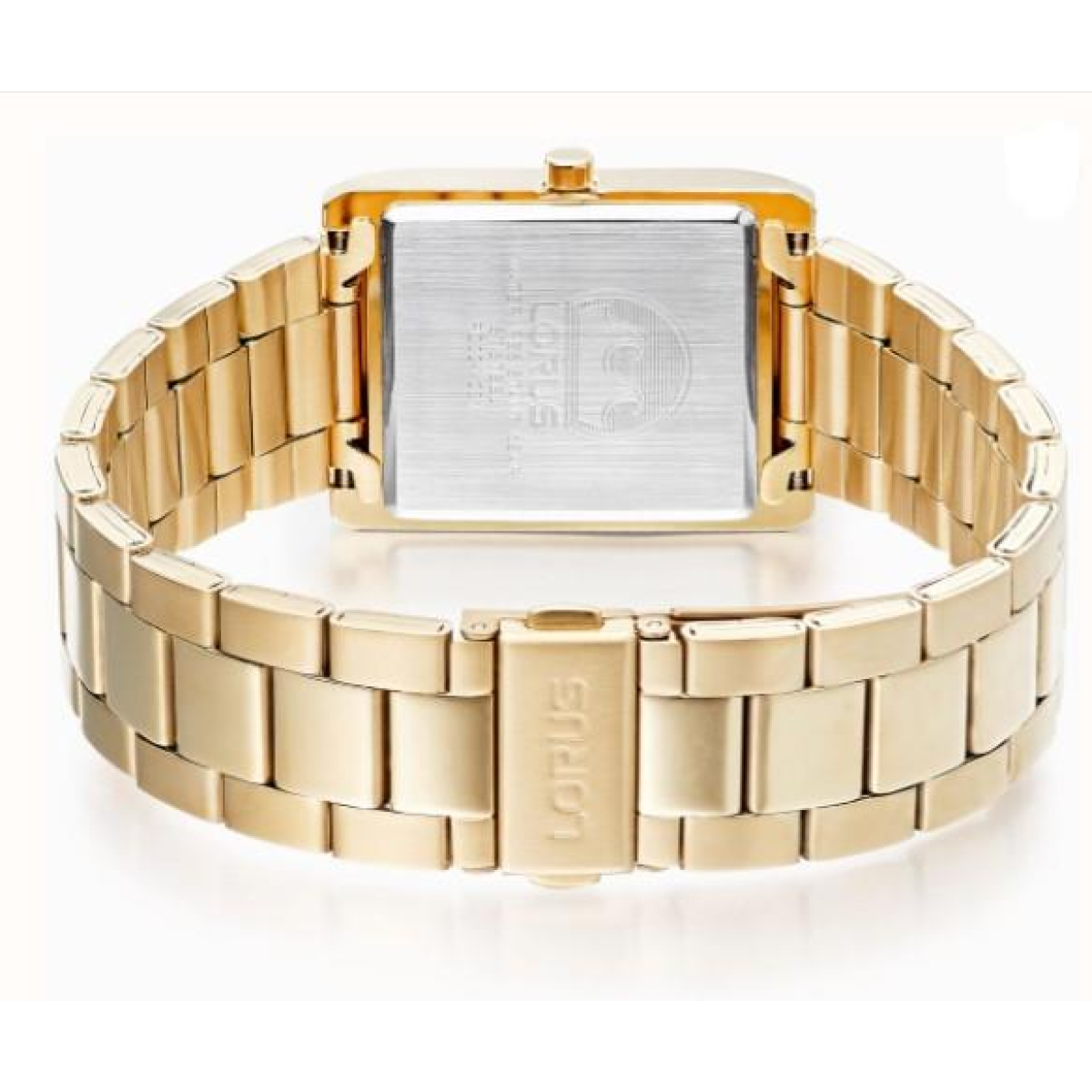 Lorus Mens Basic Fashion Rectangular Date Black Dial Gold tone Stainless Steel Bracelet Watch RH938RX9