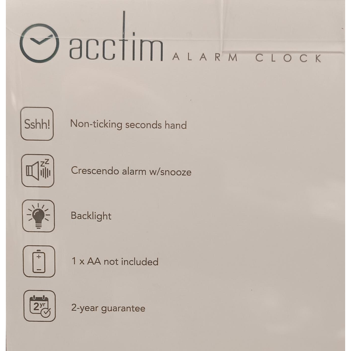 Acctim Jefferson Silent Sweep, Crescendo and Light features Bedside Alarm Clock in White - 16482