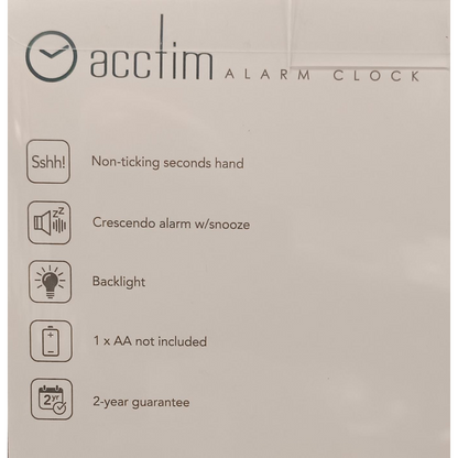Acctim Jefferson Silent Sweep, Crescendo and Light features Bedside Alarm Clock in White - 16482