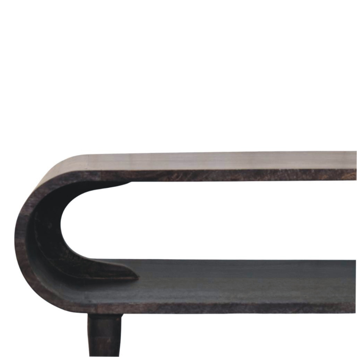 Artisan Furniture Solid Wood Curved Edge Media with Brass Accents, 1 Open Slot, Dark Brown
