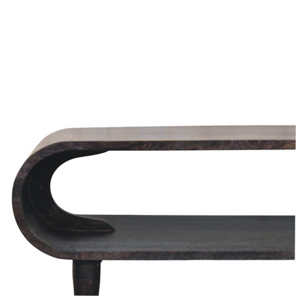 Artisan Furniture Solid Wood Curved Edge Media with Brass Accents, 1 Open Slot, Dark Brown