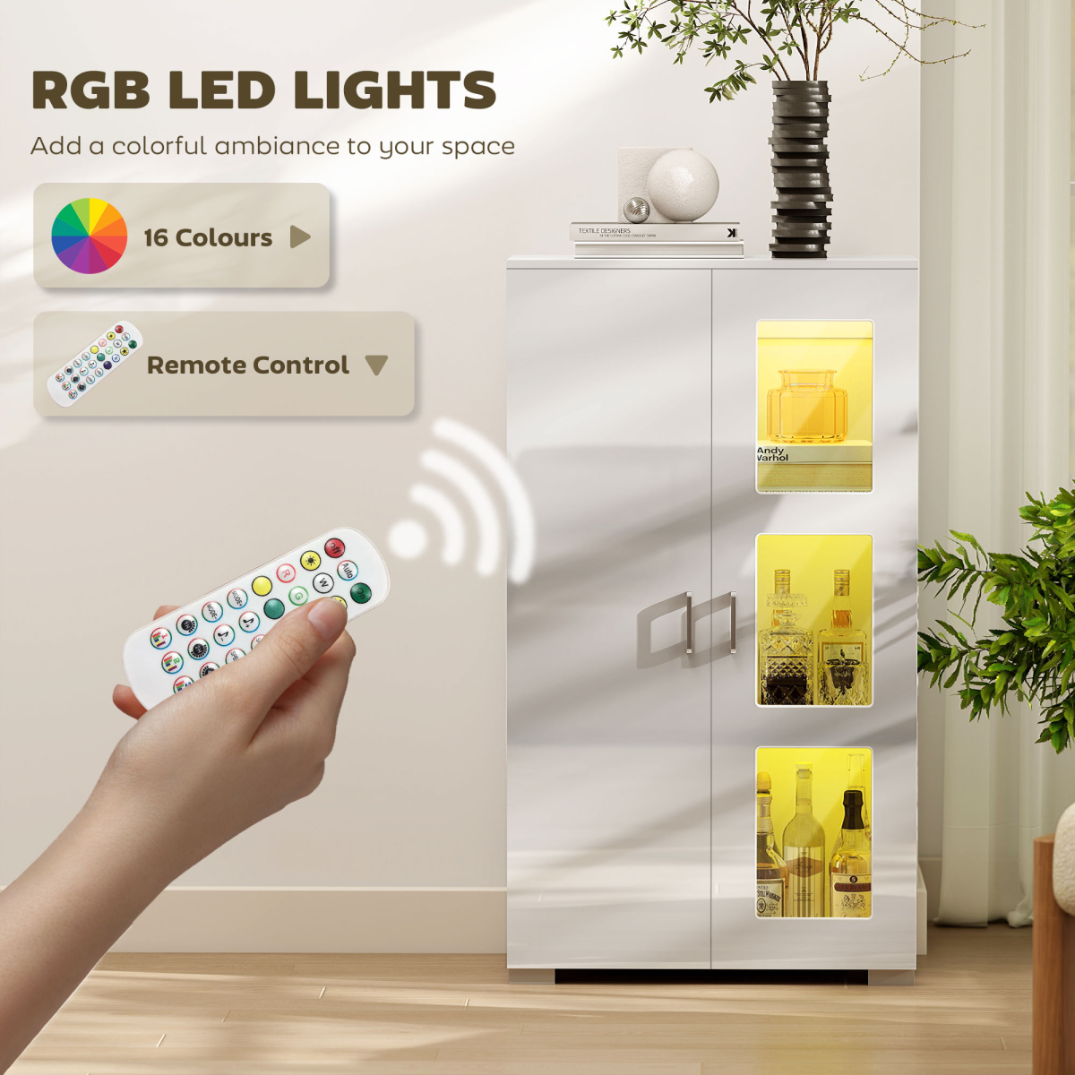 HOMCOM Display Cabinet with Glass Shelves, Sideboard for Living Room, White