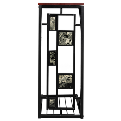 C-Shaped End Table with Gravel Pattern, Brown Top & Black Powder-Coated Base, 30.5*21*54cm