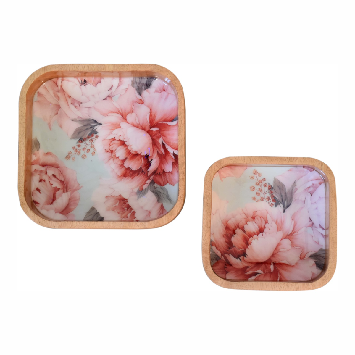 Artisan Furniture Serveware - Pink Floral Square Bowl Set of 2