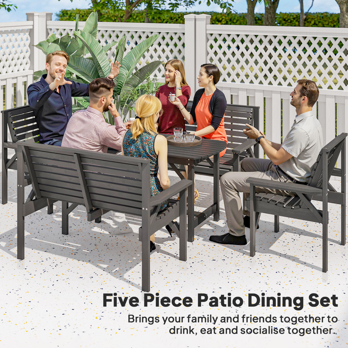 Outsunny 5PC Patio Dining Set Wooden Table and Chairs w/ Umbrella Hole Grey