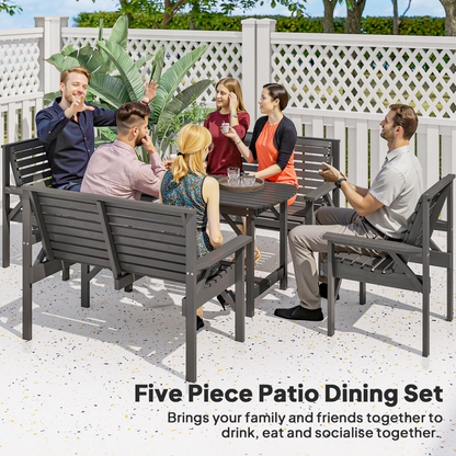 Outsunny 5PC Patio Dining Set Wooden Table and Chairs w/ Umbrella Hole Grey