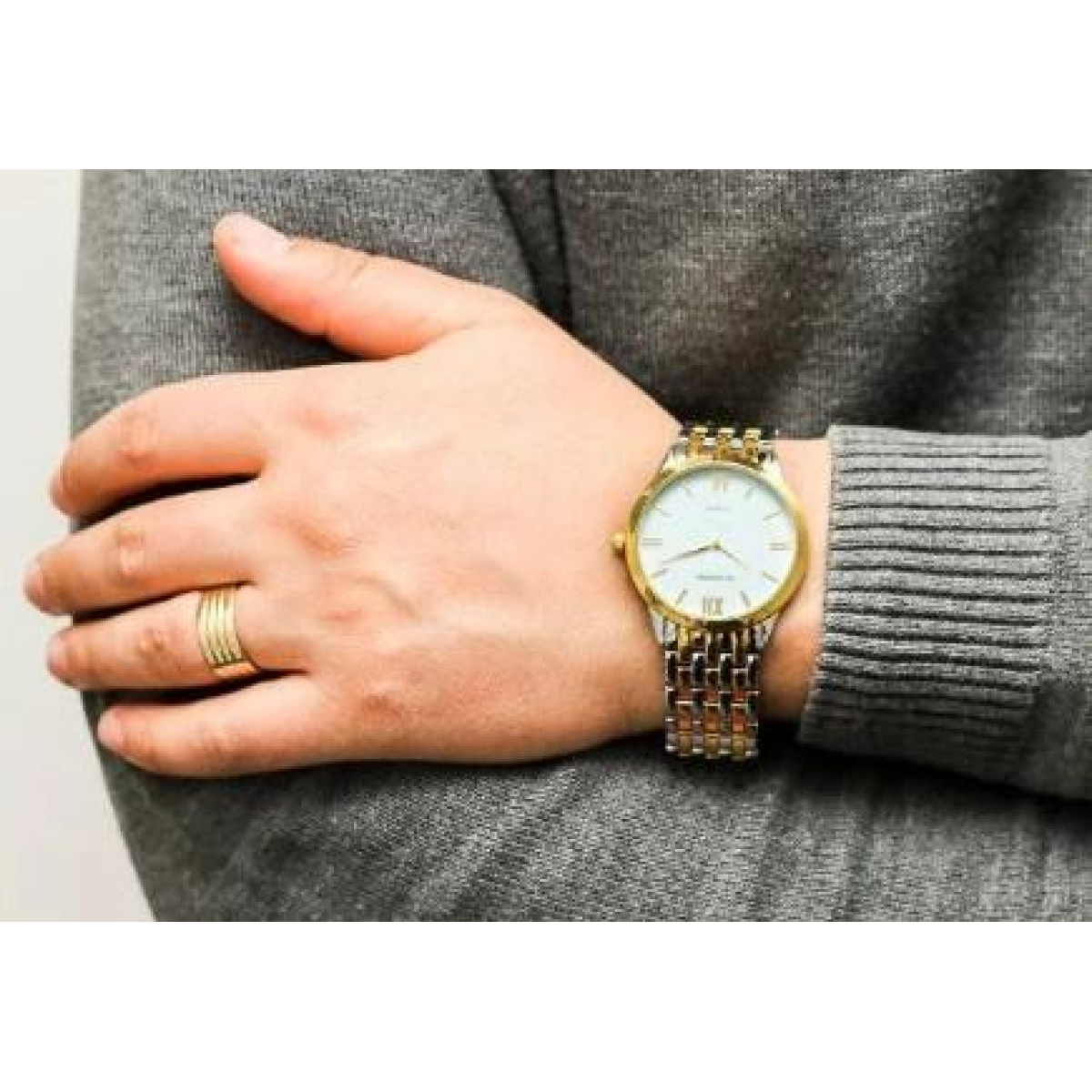 Sekonda Classic Basic Mens White Dial Two Tone Stainless Steel Bracelet Watch 3449