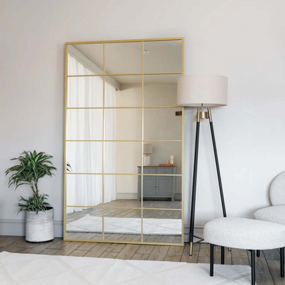 Kyō - Full Length Gold Metal Rectangle Lattice Window Mirror - 200cm x 120cm