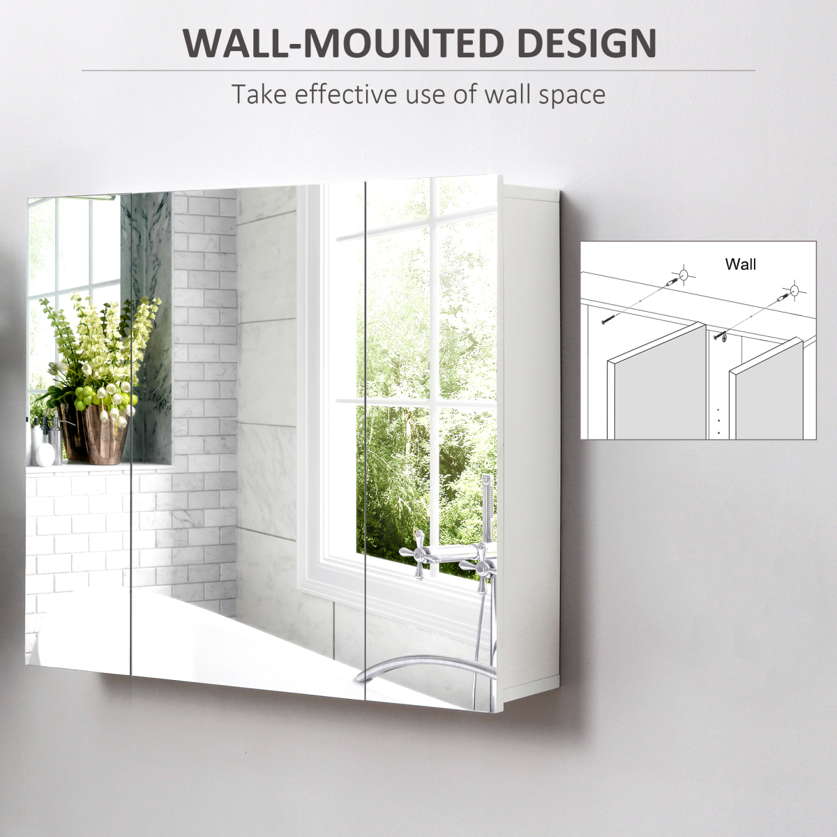 kleankin Bathroom Mirror Cabinet Wall Mount Storage organiser w/ Door, White