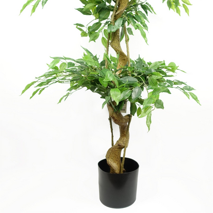 180cm Artificial Twisted Trunk Fruticosa Ficus Tree Triple Ball Topiary 1984 Leaves Gold Metal Planter